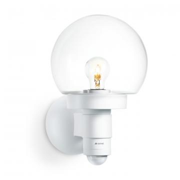 60 W Steinel Lampada da parete L 585 bianco classe energetica A++ vetro soffiato luce da esterno E27 con sensore di movimento a 180° raggio max 12 m